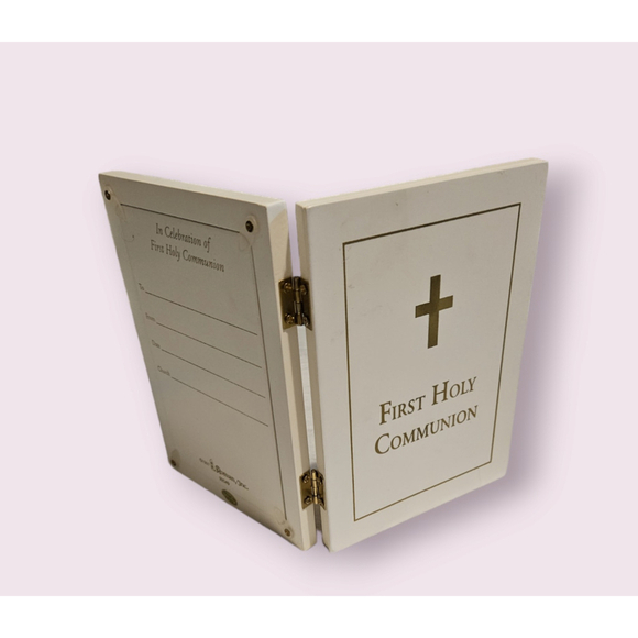 Vintage 1997 Roman, Inc. First Holy Communion Photo Frame 5x7 White Gold - Picture 3 of 11